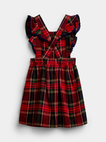 JoJo Maman Bébé Burgundy Red Tartan Embroidered Pinny Dress & Blouse Set - image 3