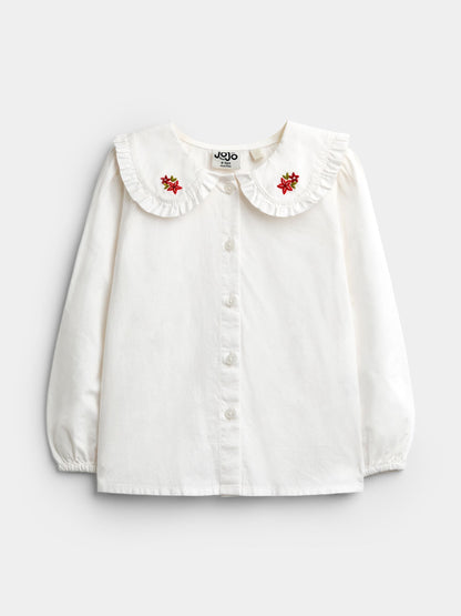 JoJo Maman Bébé Burgundy Red Tartan Embroidered Pinny Dress & Blouse Set - image 4