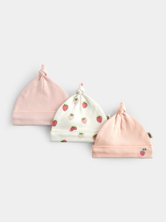 Dsiney Kidz - Jojo Maman Bébé Pink Strawberry 3-Pack Hats image 1