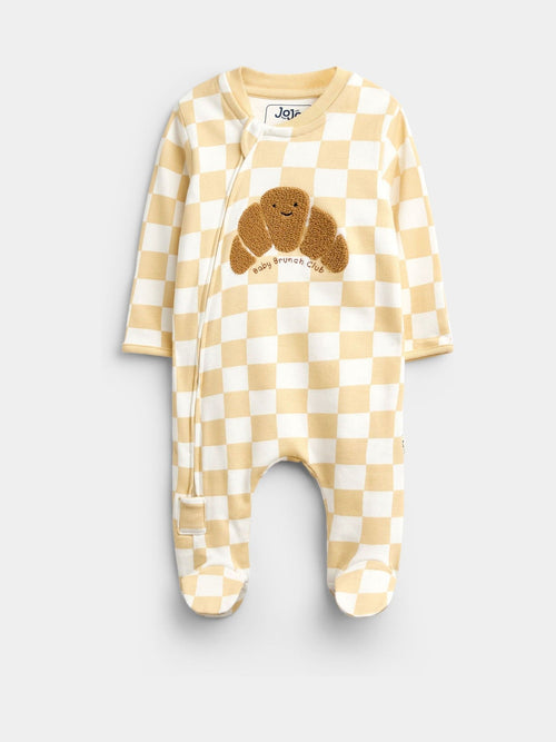 JoJo Maman Bébé Natural Croissant Appliqué Zip Sleepsuit - image 1