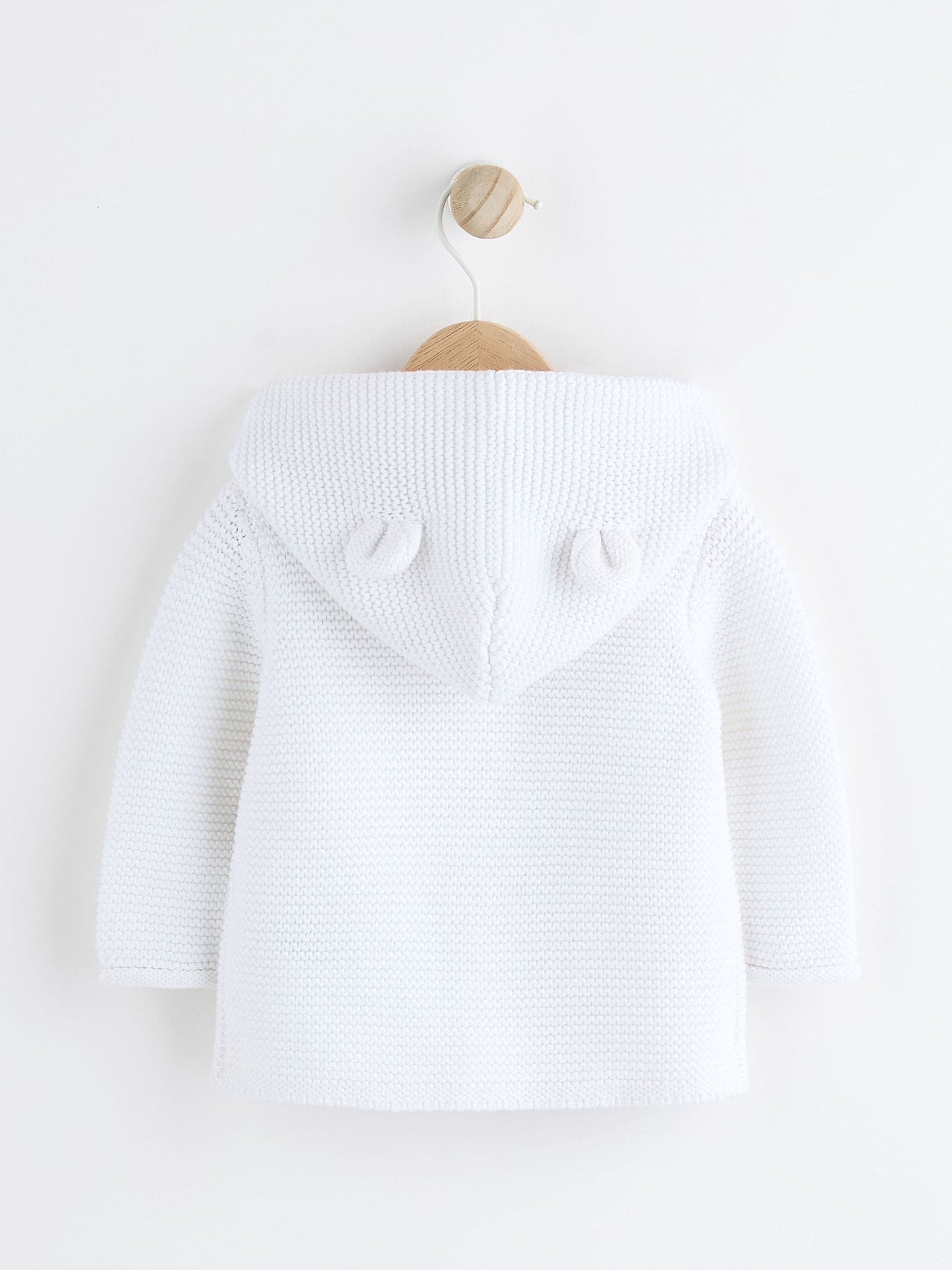 White Knitted Hooded Baby Cardigan