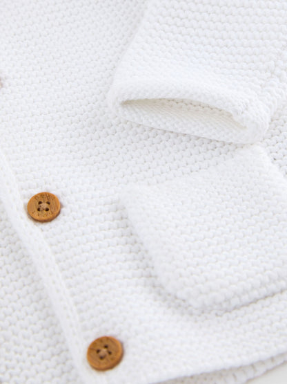 White Knitted Hooded Baby Cardigan