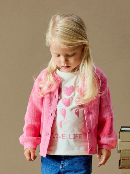 Name It Pink Heart Pattern Long Sleeve Cardigan - image 2