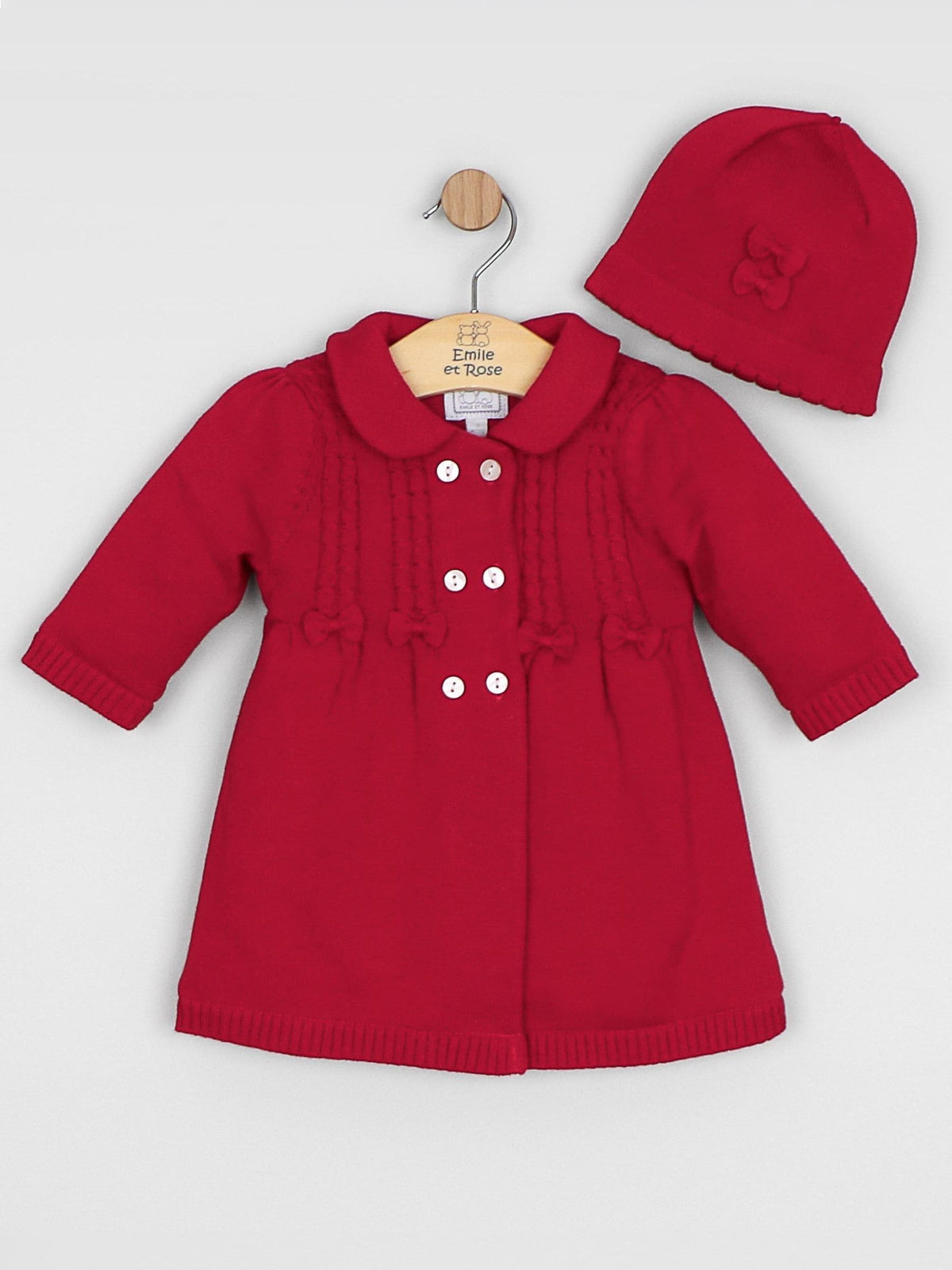 Dsiney Kidz - Emile Et Rose Red Melinda - Knitted Padded Jacket With Cable Pattern, Bows & Hat image 2