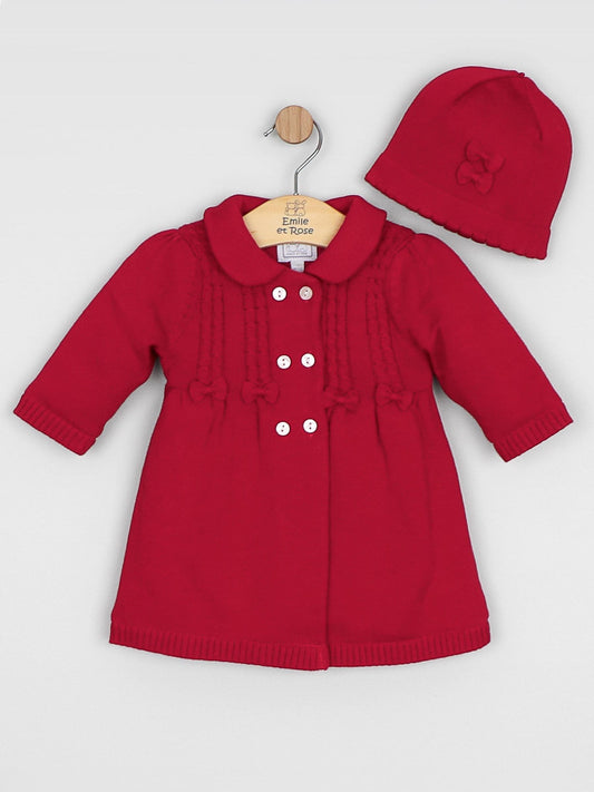 Dsiney Kidz - Emile Et Rose Red Melinda - Knitted Padded Jacket With Cable Pattern, Bows & Hat image 2