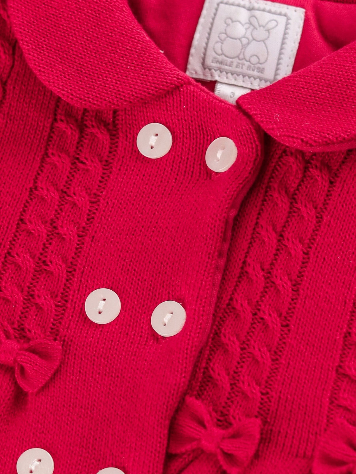 Dsiney Kidz - Emile Et Rose Red Melinda - Knitted Padded Jacket With Cable Pattern, Bows & Hat image 4