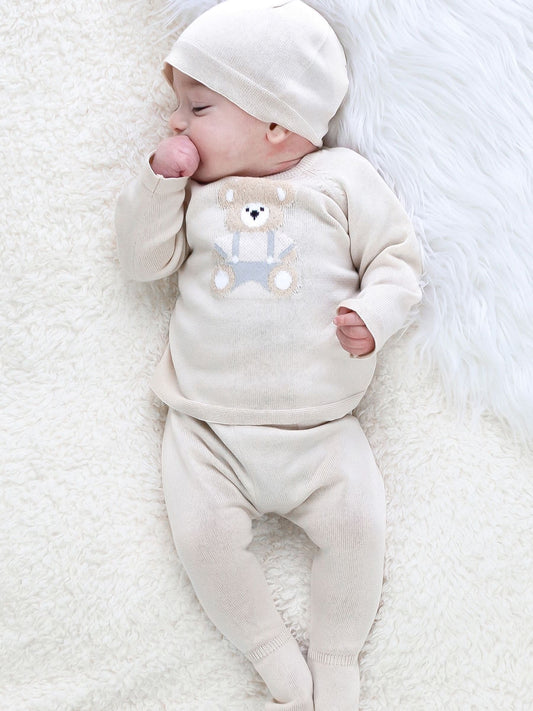 Dsiney Kidz - Emile Et Rose Blue Marco - Knitted Two-Piece With Teddy Motif, Foot-In Leggings & Hat image 1