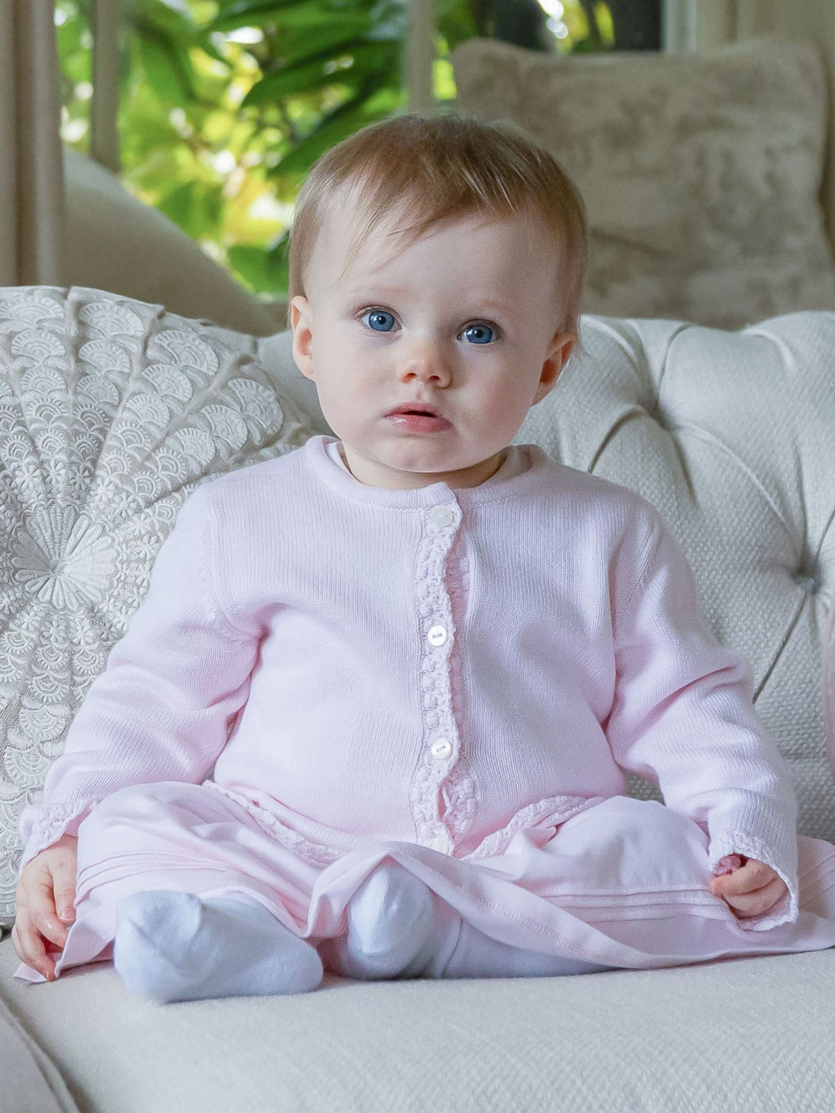 Dsiney Kidz - Emile Et Rose Pink Margot - Knitted Cardigan With Crocheted Lace Effect Hems image 1