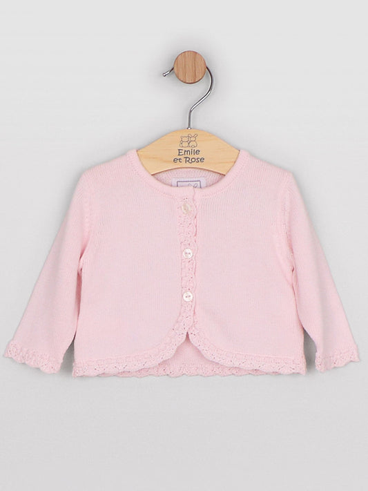 Dsiney Kidz - Emile Et Rose Pink Margot - Knitted Cardigan With Crocheted Lace Effect Hems image 2