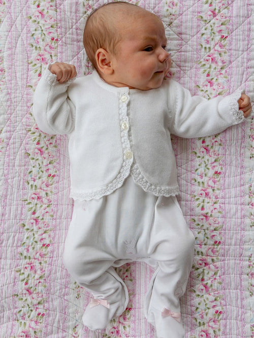 Dsiney Kidz - Emile Et Rose White Margot - Knitted Cardigan With Crocheted Lace Effect Hems image 1
