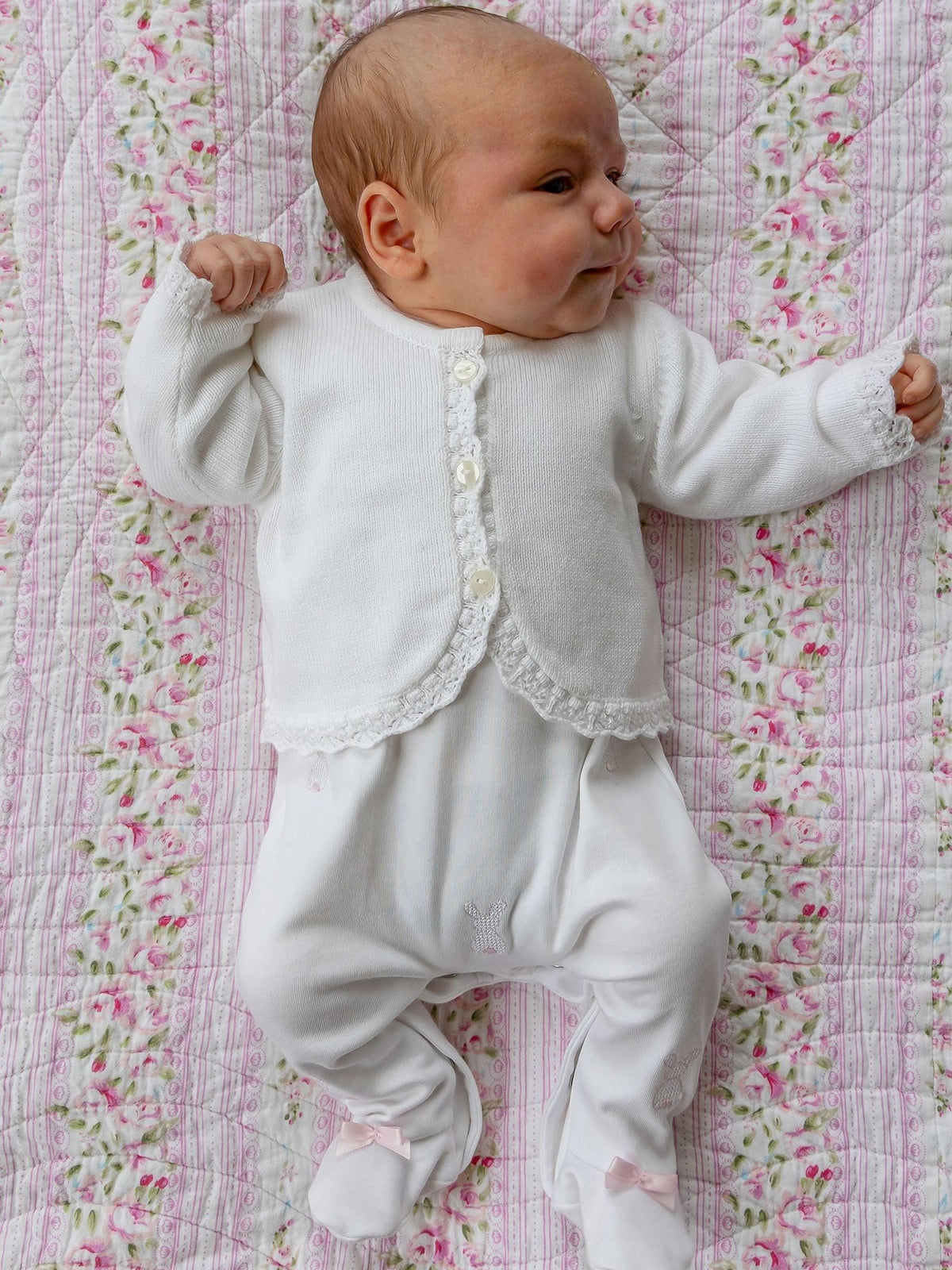 Dsiney Kidz - Emile Et Rose White Margot - Knitted Cardigan With Crocheted Lace Effect Hems image 1