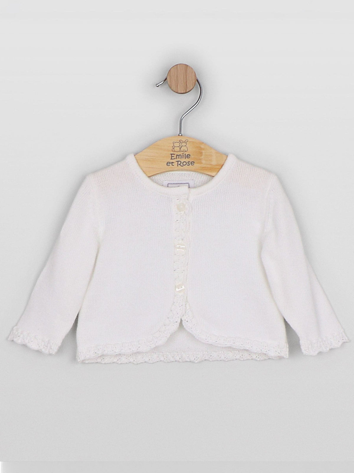 Dsiney Kidz - Emile Et Rose White Margot - Knitted Cardigan With Crocheted Lace Effect Hems image 2