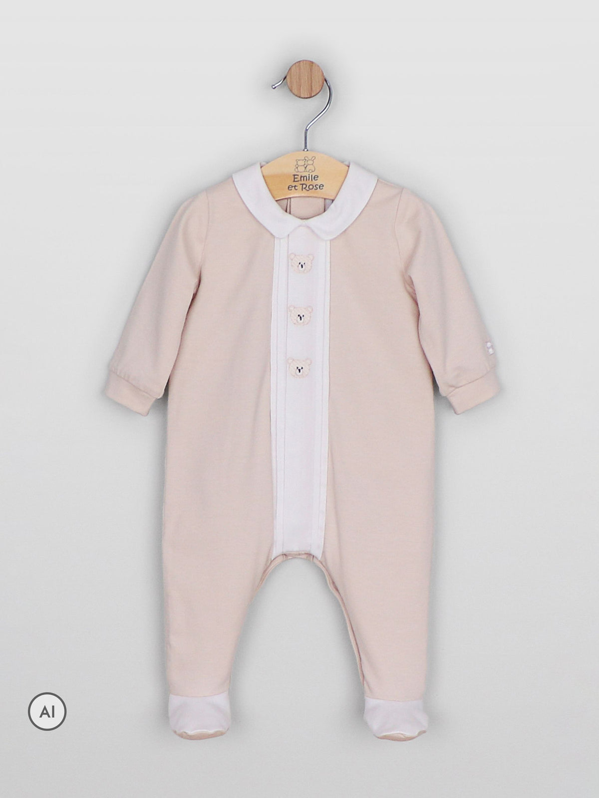 Dsiney Kidz - Emile Et Rose Natural Miles - All-In-One With Pleated Mock Front Opening & Bear Embroidery image 2