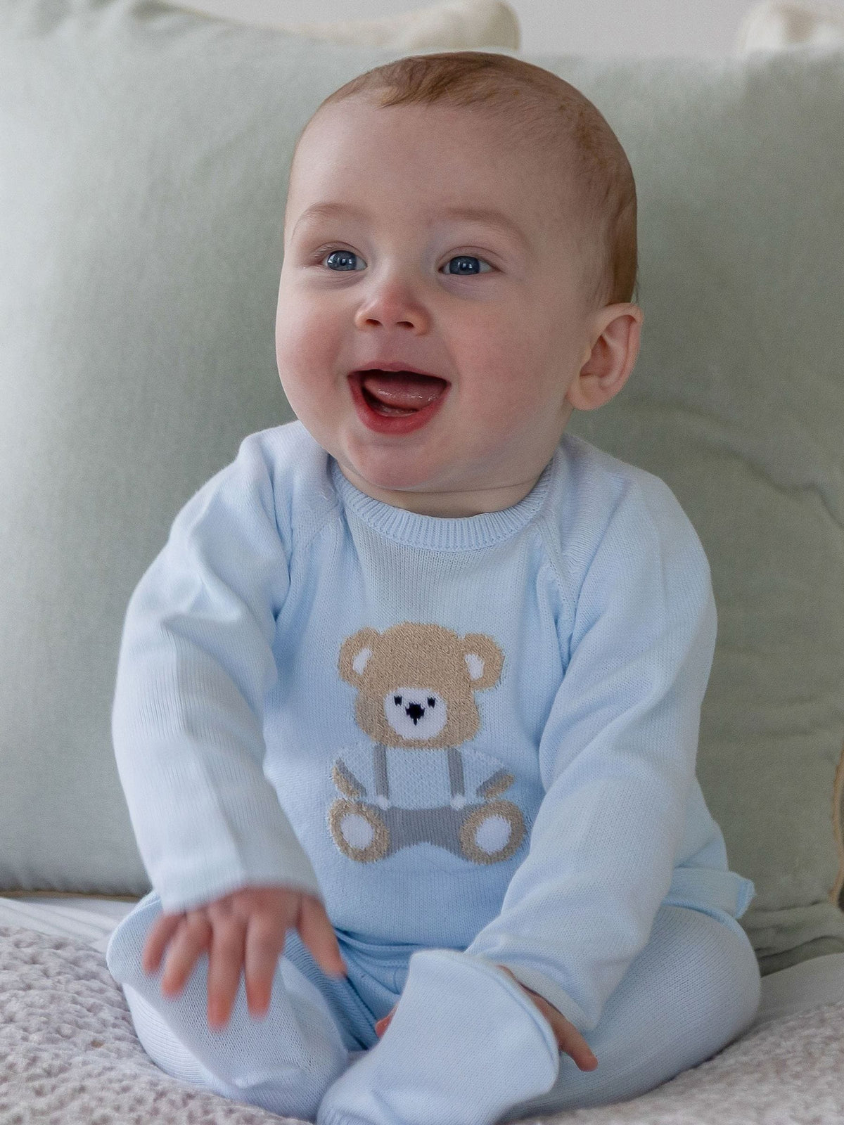 Dsiney Kidz - Emile Et Rose Pale Blue Marco - Knitted Two-Piece With Teddy Motif, Foot-In Leggings & Hat image 1