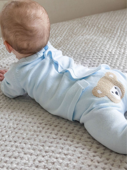 Dsiney Kidz - Emile Et Rose Pale Blue Marco - Knitted Two-Piece With Teddy Motif, Foot-In Leggings & Hat image 2