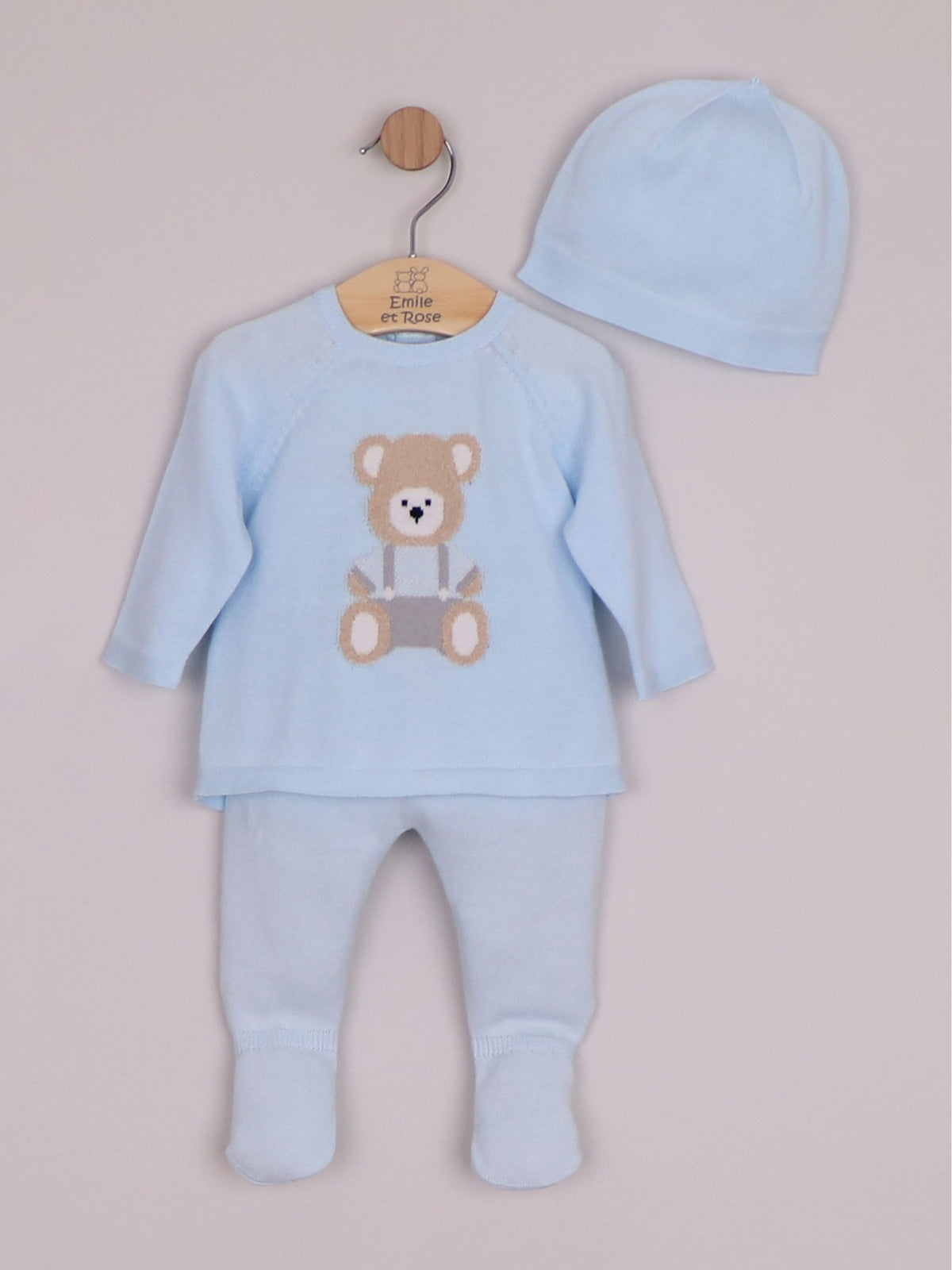 Dsiney Kidz - Emile Et Rose Pale Blue Marco - Knitted Two-Piece With Teddy Motif, Foot-In Leggings & Hat image 3