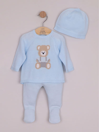 Dsiney Kidz - Emile Et Rose Pale Blue Marco - Knitted Two-Piece With Teddy Motif, Foot-In Leggings & Hat image 3