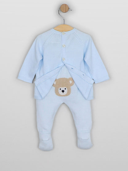 Dsiney Kidz - Emile Et Rose Pale Blue Marco - Knitted Two-Piece With Teddy Motif, Foot-In Leggings & Hat image 4