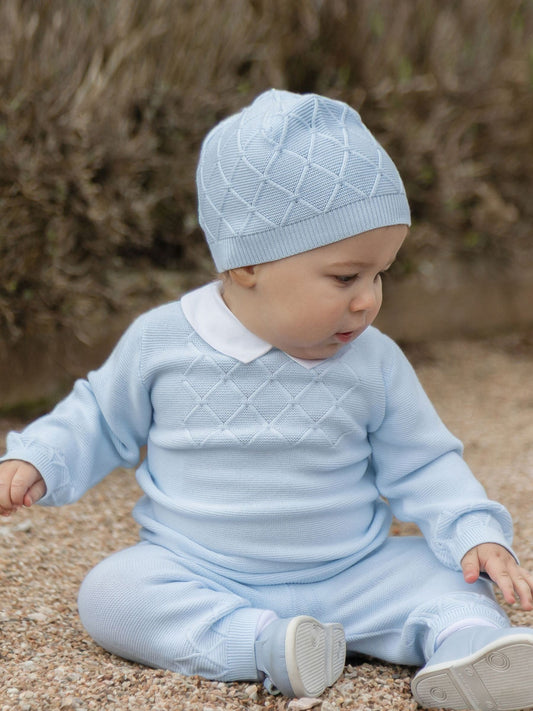 Dsiney Kidz - Emile Et Rose Blue Malachi - Knitted Two-Piece with Diamond Design & Hat image 1