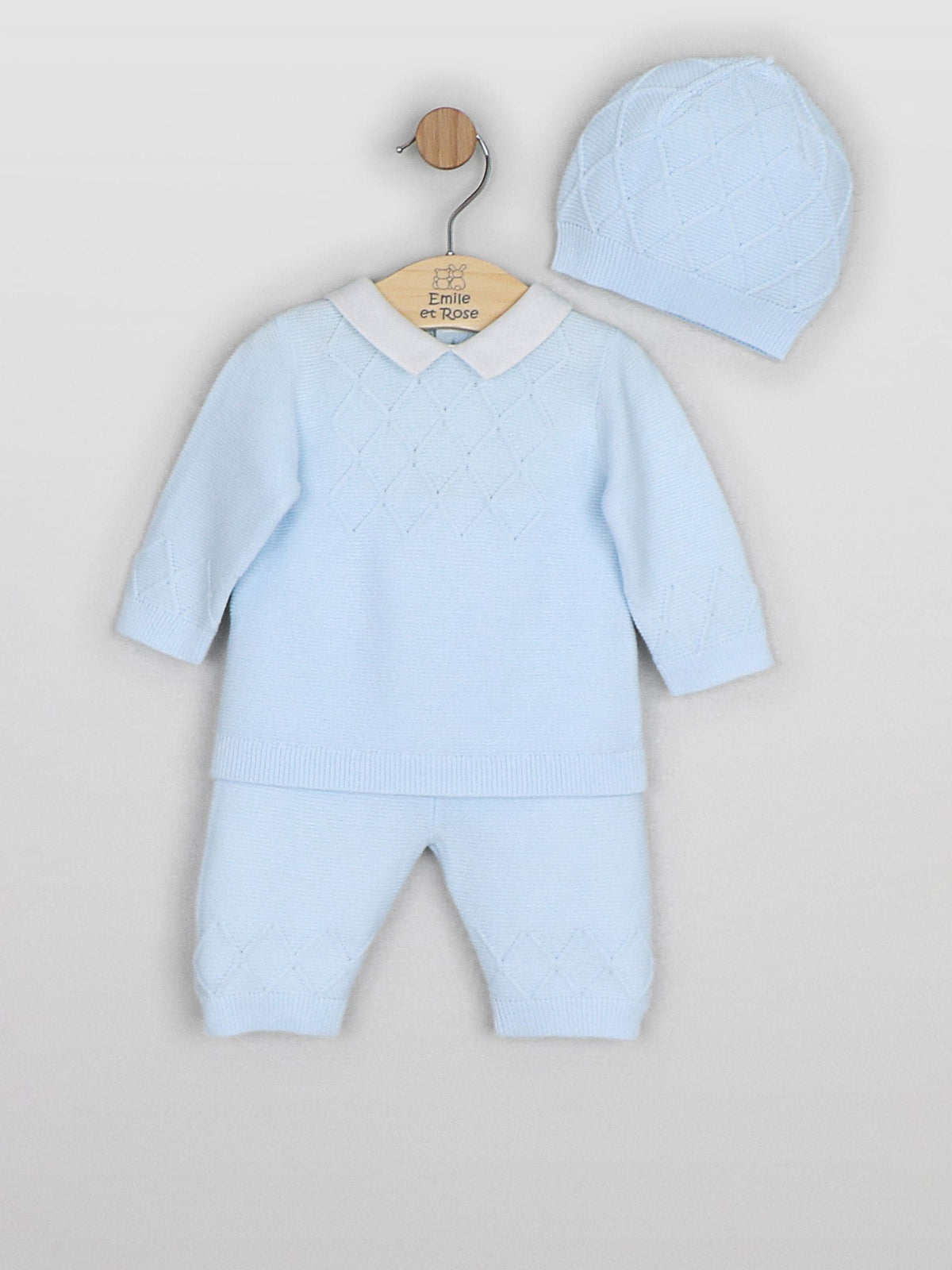 Dsiney Kidz - Emile Et Rose Blue Malachi - Knitted Two-Piece with Diamond Design & Hat image 2