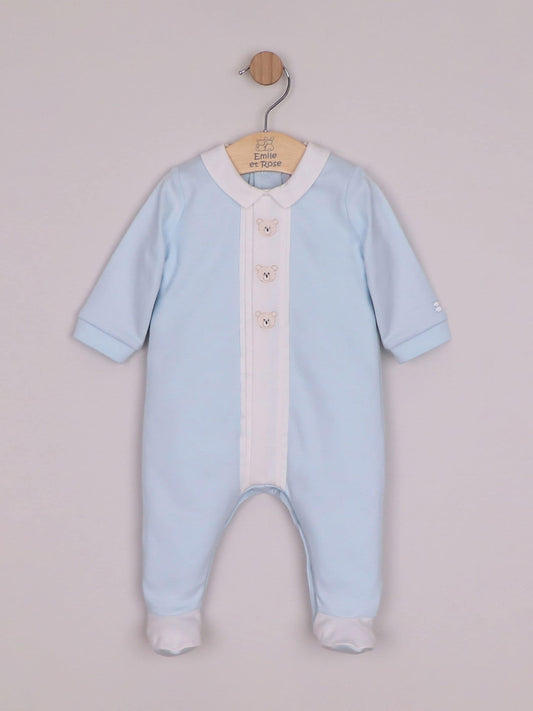 Dsiney Kidz - Emile Et Rose Blue Miles - All-In-One With Pleated Mock Front Opening & Bear Embroidery image 2