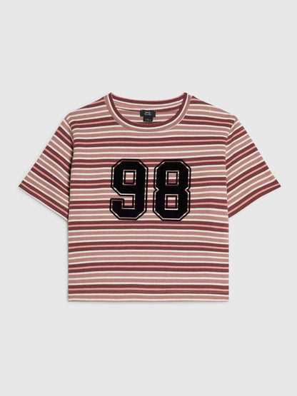 Dsiney Kidz - River Island Pink Stripe Number Boxy Fit Crop T-Shirt image 1