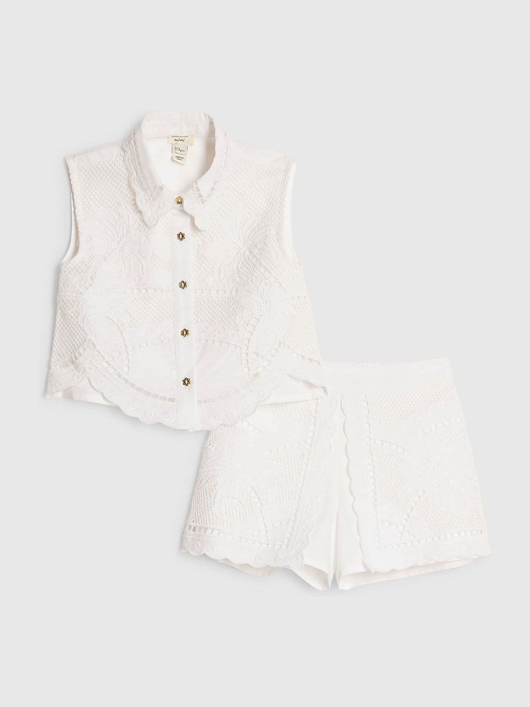 River Island White Palm Waistcoat Shirt & Shorts Set image 1