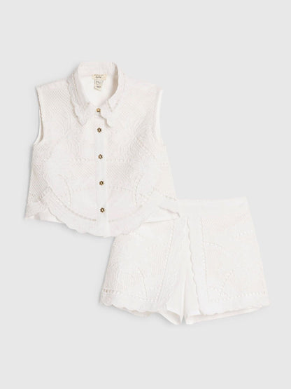 River Island White Palm Waistcoat Shirt & Shorts Set image 1