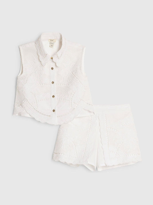 River Island White Palm Waistcoat Shirt & Shorts Set image 1