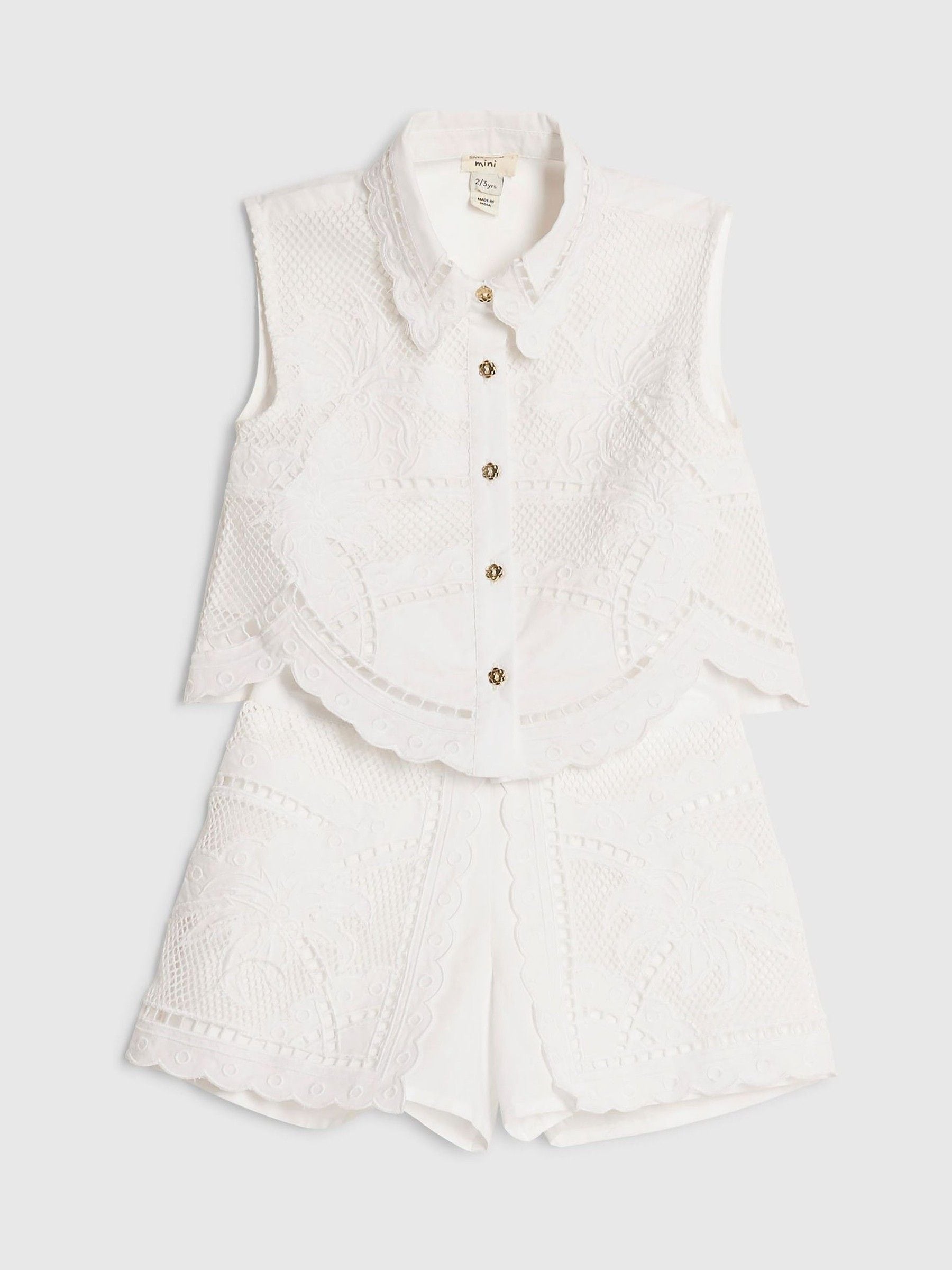 River Island White Palm Waistcoat Shirt & Shorts Set image 3