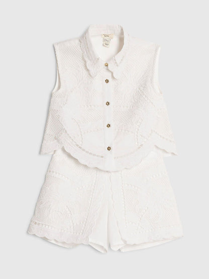 River Island White Palm Waistcoat Shirt & Shorts Set image 3