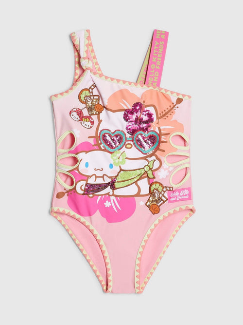 Dsiney Kidz - River Island Pink Hello Kitty Asymmetric Swimsuit image 1
