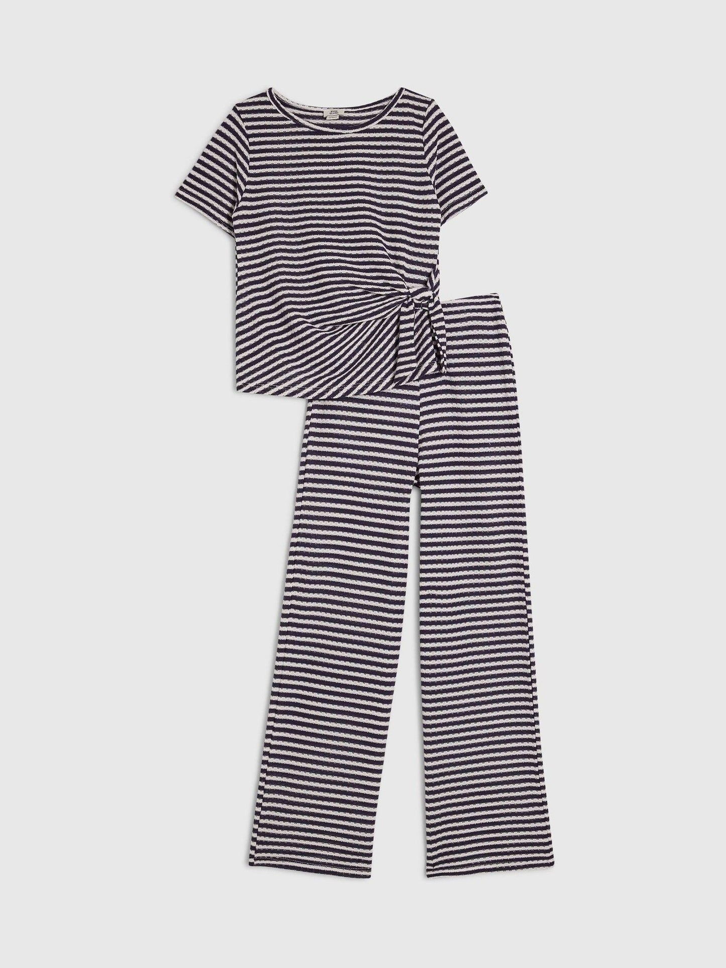 Dsiney Kidz - River Island Blue Stripe Textured Tie Top & Short Set image 1