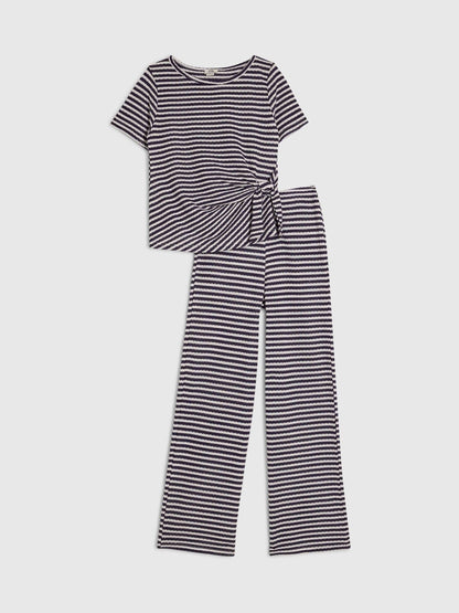 Dsiney Kidz - River Island Blue Stripe Textured Tie Top & Short Set image 1