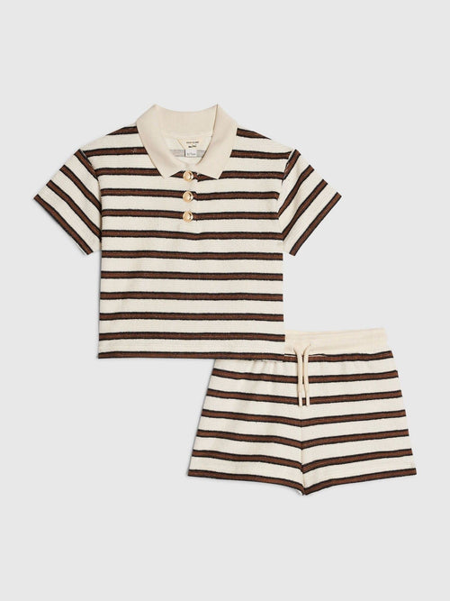 Dsiney Kidz - River Island Brown Stripe Towelling Top & Shorts Set image 1
