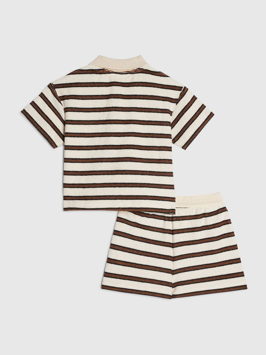 Dsiney Kidz - River Island Brown Stripe Towelling Top & Shorts Set image 2