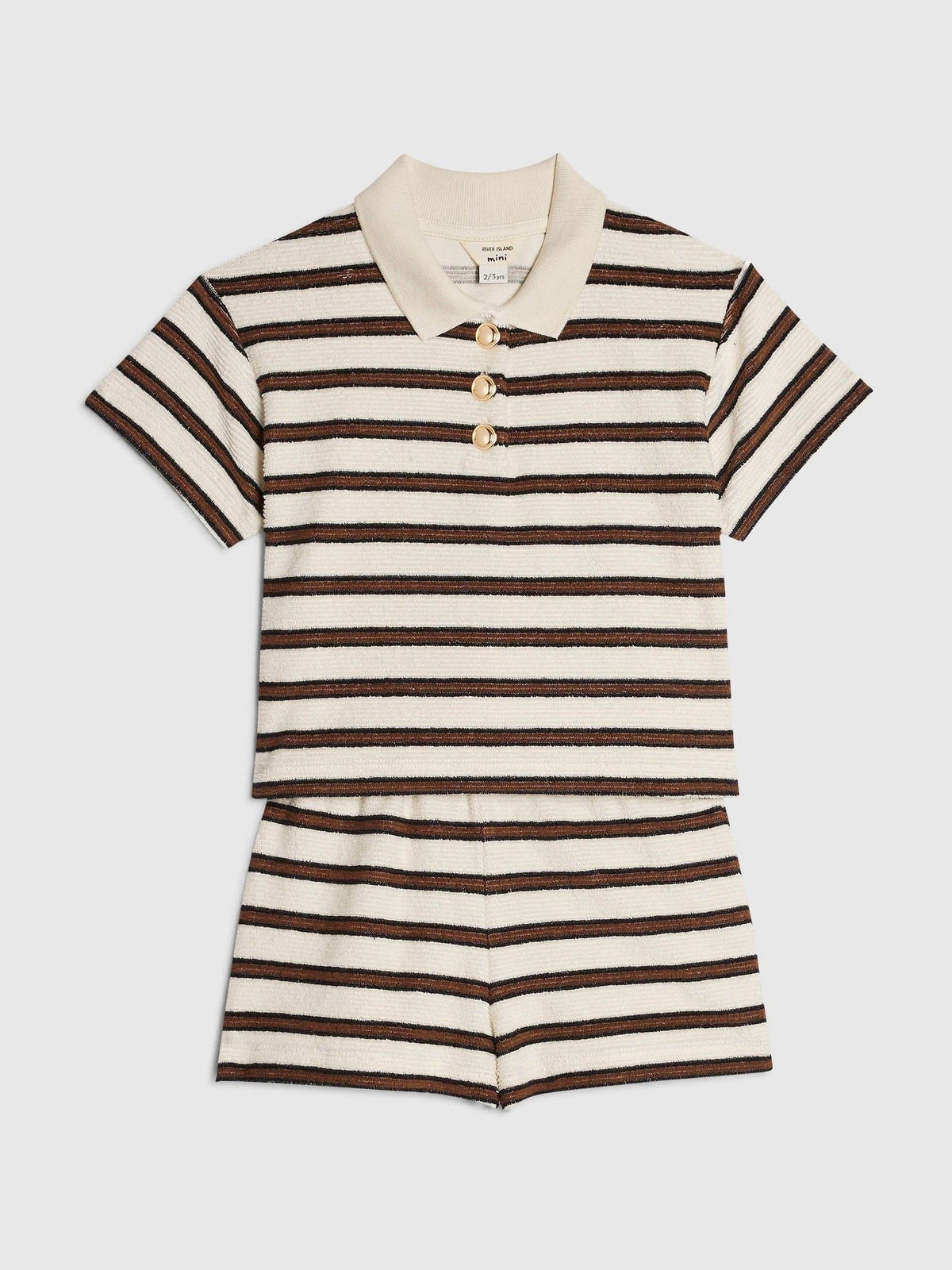 Dsiney Kidz - River Island Brown Stripe Towelling Top & Shorts Set image 3