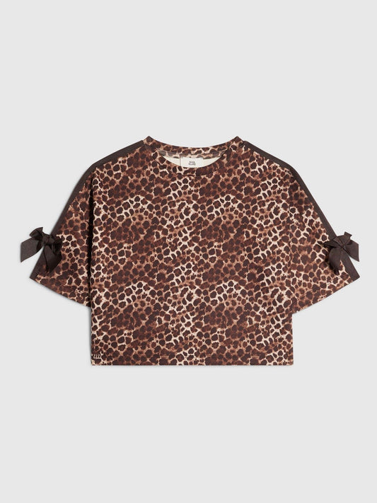 Dsiney Kidz - River Island Brown Premium Leopard Print Boxy Fit T-Shirt image 1