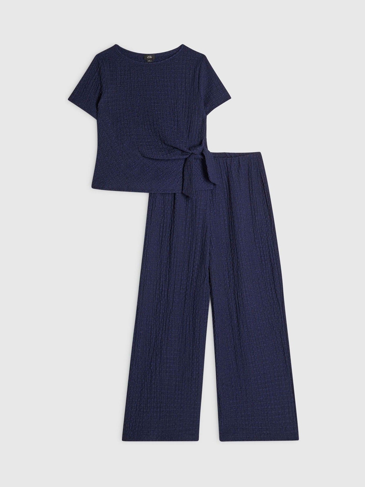 Dsiney Kidz - River Island Dark Blue Stripe Textured Tie Top & Short Set image 1