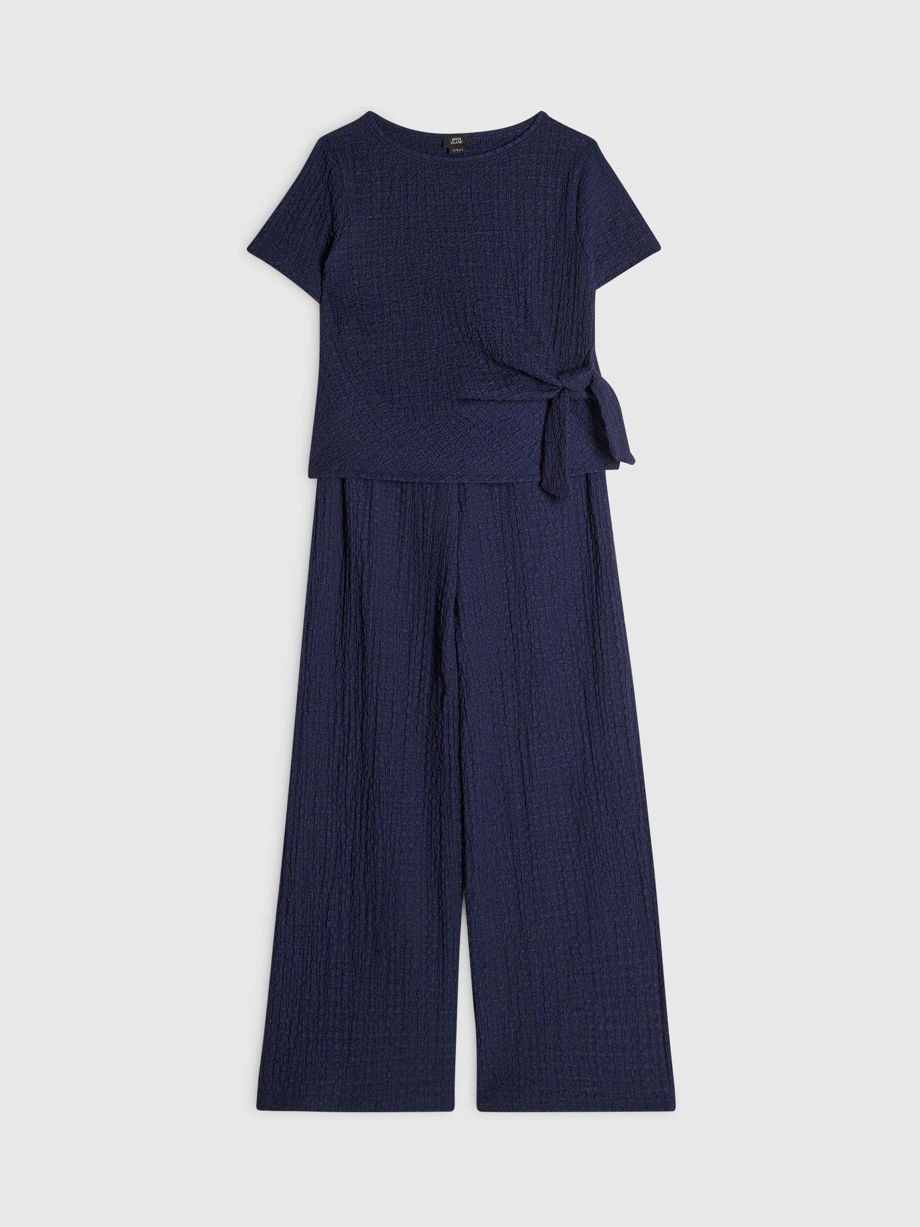 Dsiney Kidz - River Island Dark Blue Stripe Textured Tie Top & Short Set image 3