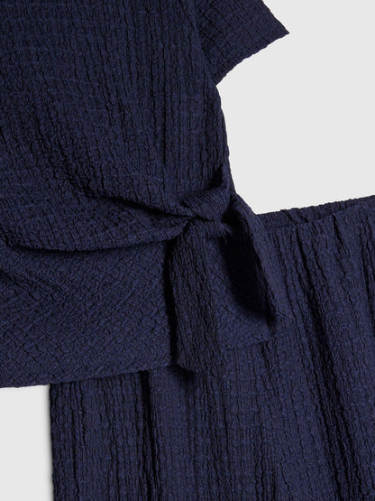 Dsiney Kidz - River Island Dark Blue Stripe Textured Tie Top & Short Set image 5
