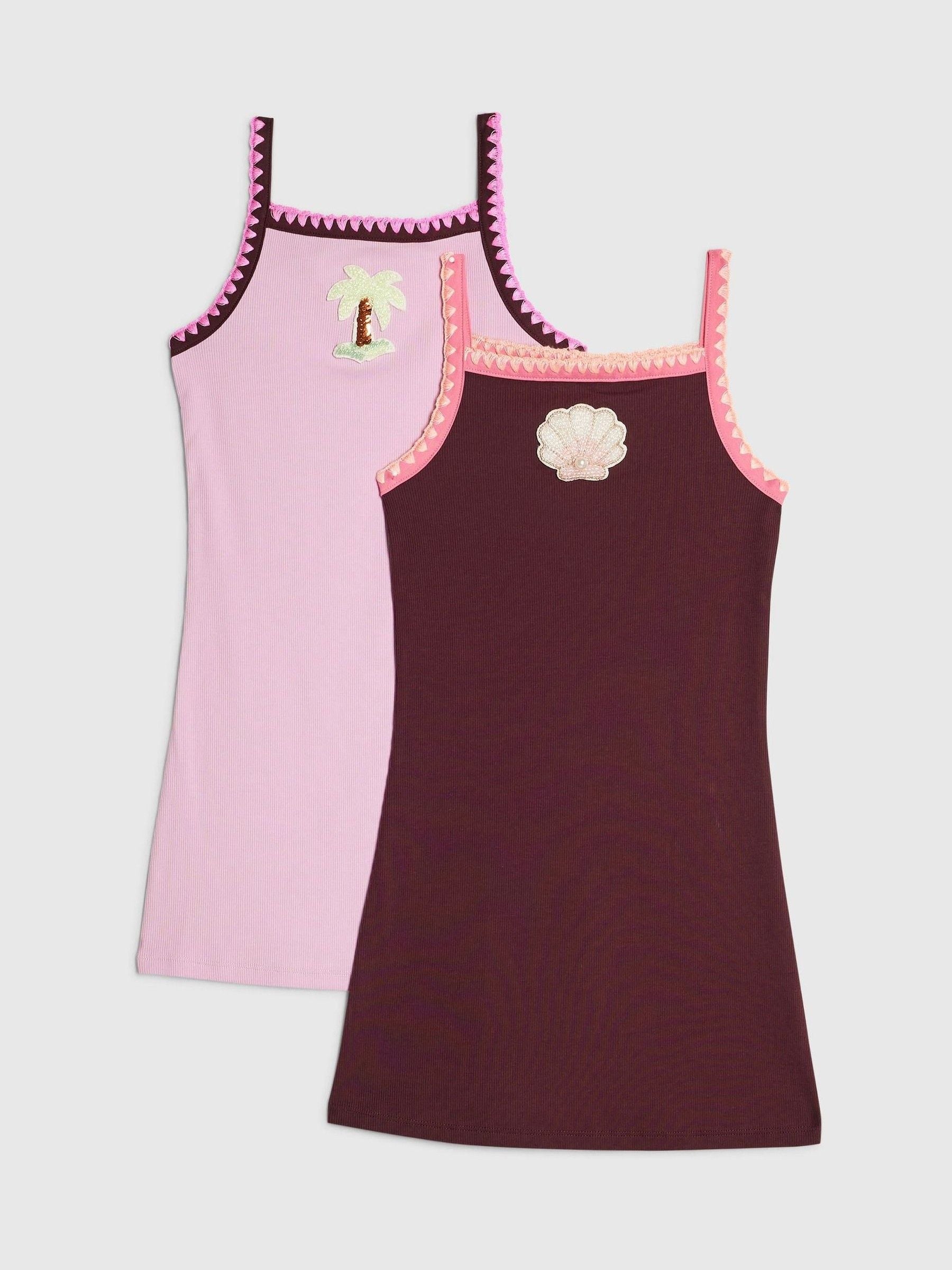Dsiney Kidz - River Island Purple/Pink Embroidered Cami Dresses 2 Pack image 1