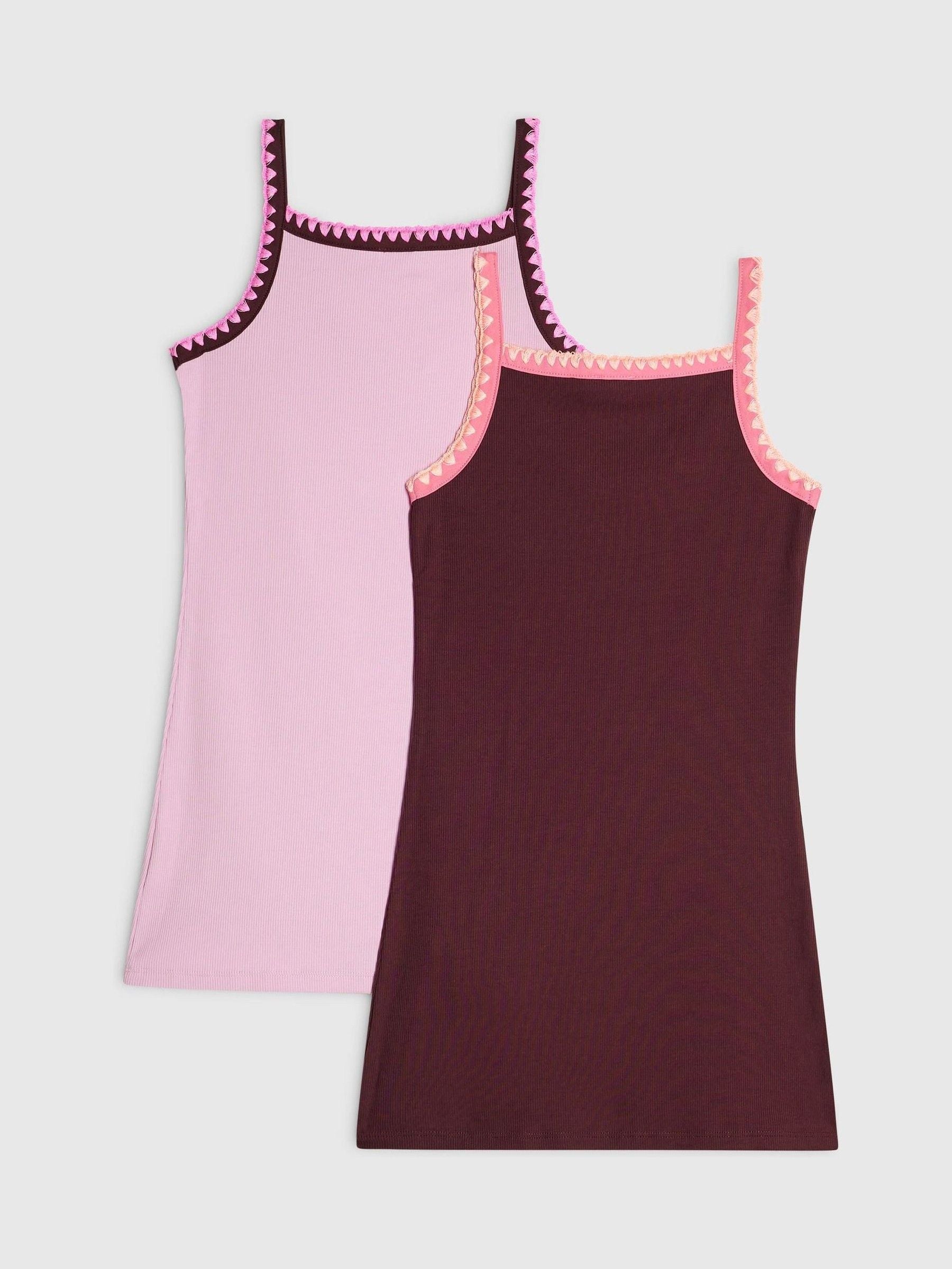 Dsiney Kidz - River Island Purple/Pink Embroidered Cami Dresses 2 Pack image 2