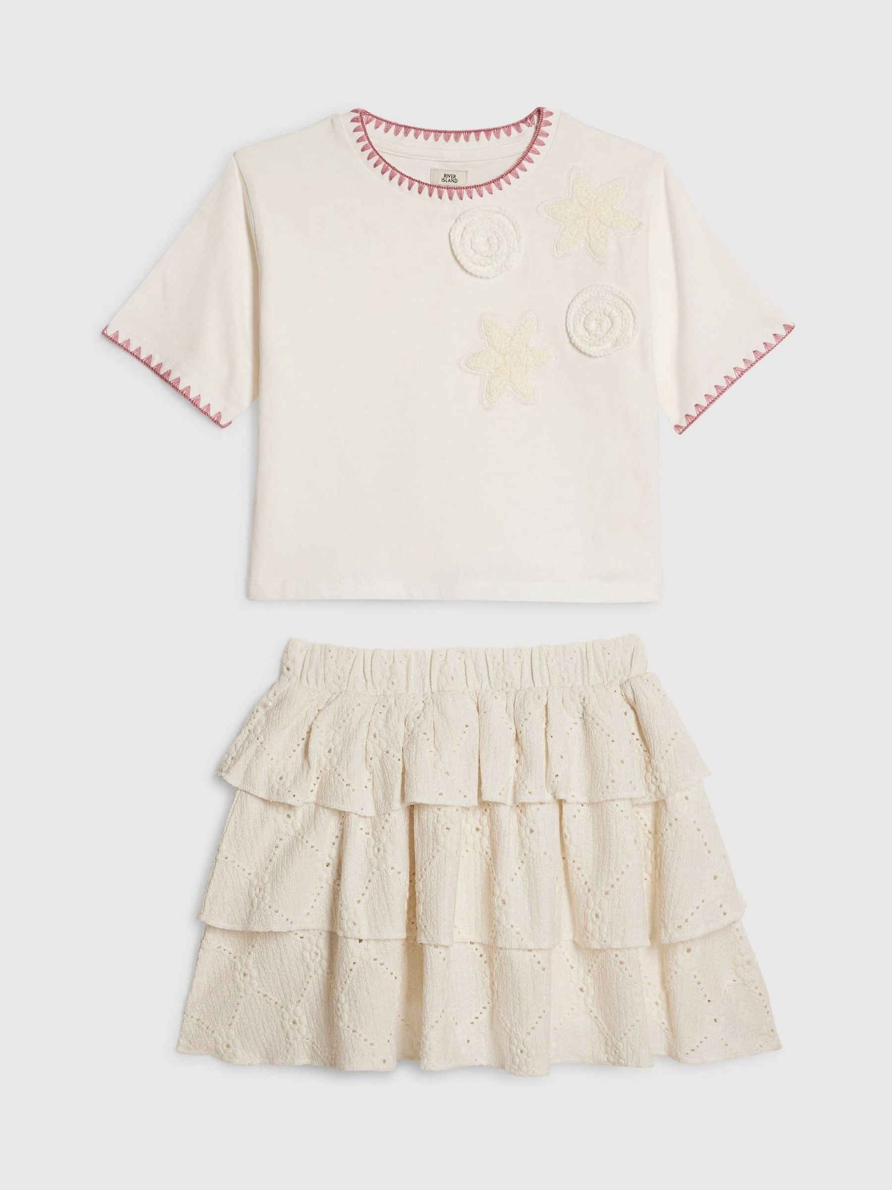 Dsiney Kidz - River Island Cream Crochet Shirt & Rara Skirt Set image 1
