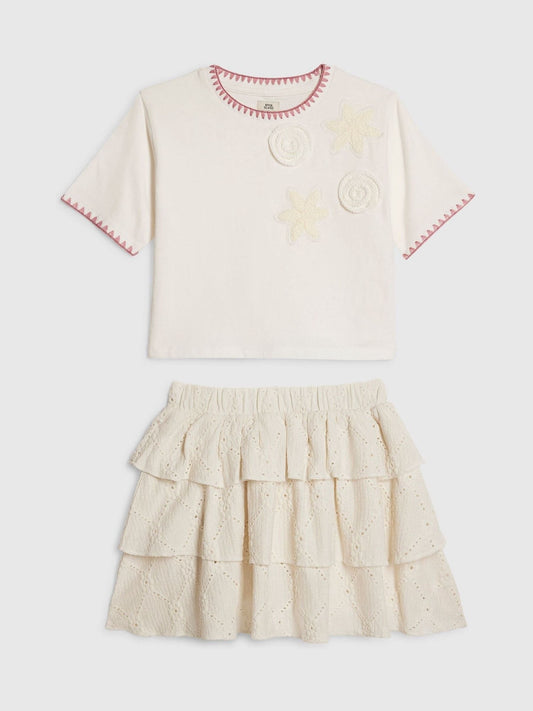 Dsiney Kidz - River Island Cream Crochet Shirt & Rara Skirt Set image 1