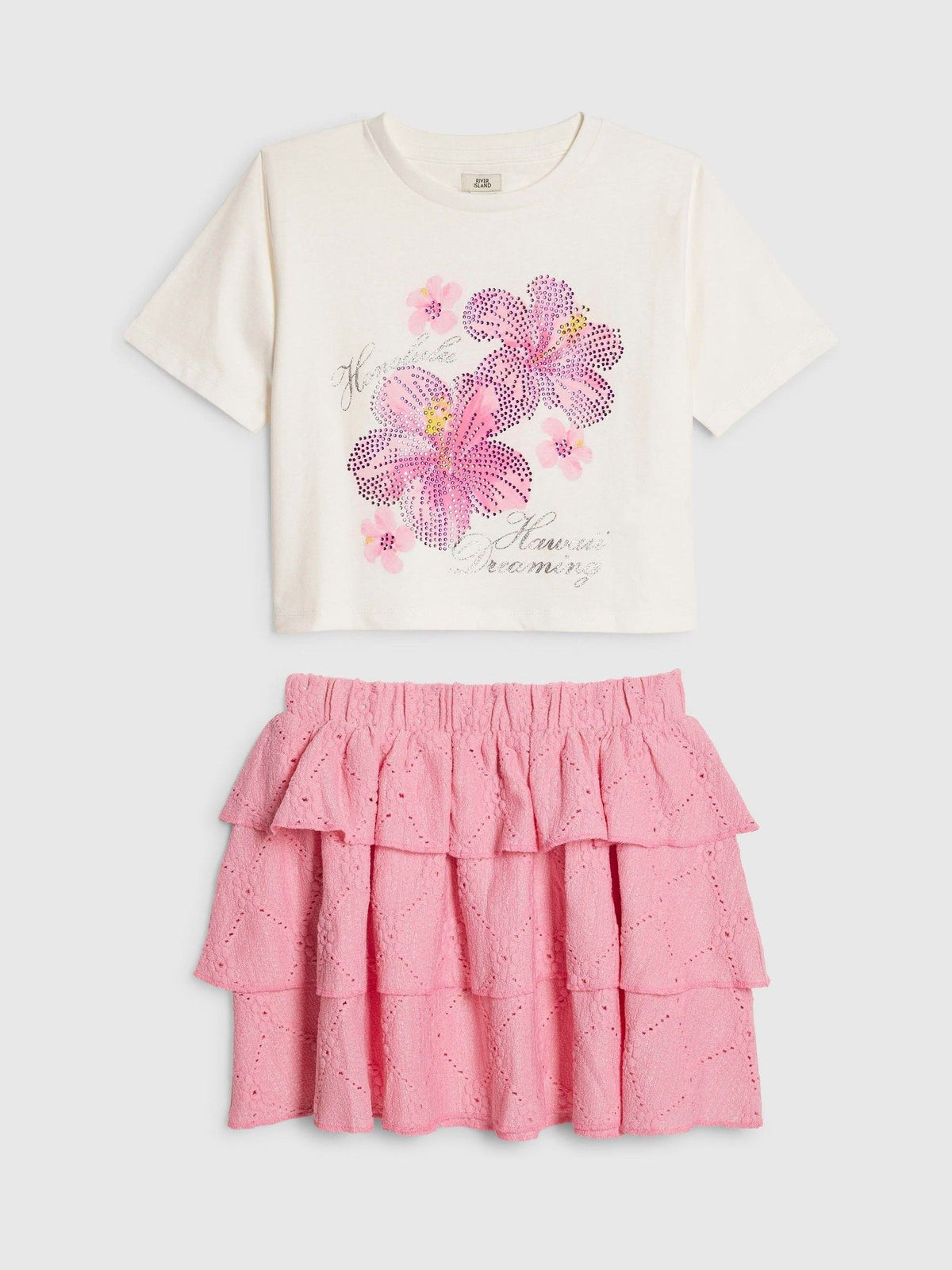 Dsiney Kidz - River Island Pink Floral T-Shirt & Rara Skirt Set image 1