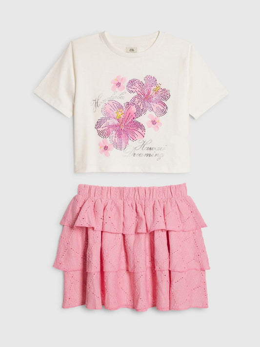 Dsiney Kidz - River Island Pink Floral T-Shirt & Rara Skirt Set image 1