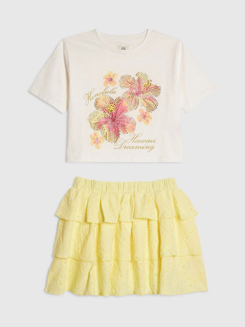 Dsiney Kidz - River Island Yellow Floral T-Shirt & Rara Skirt Set image 1