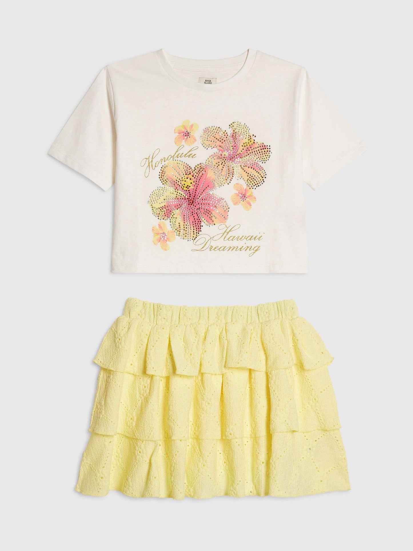 Dsiney Kidz - River Island Yellow Floral T-Shirt & Rara Skirt Set image 1