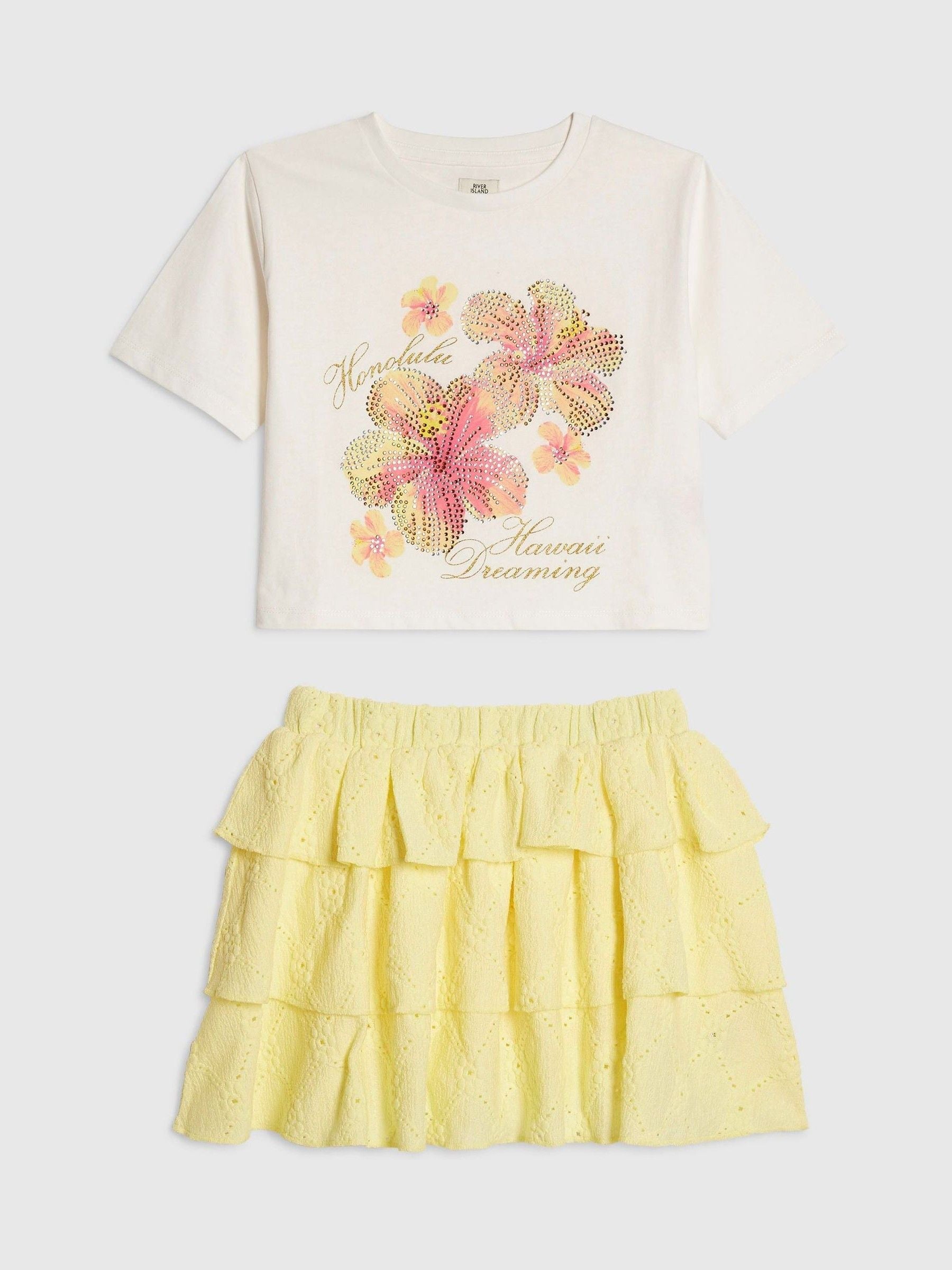 Dsiney Kidz - River Island Yellow Floral T-Shirt & Rara Skirt Set image 1
